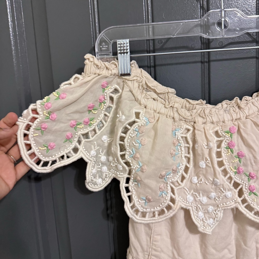 Love Sam Cream Off the Shoulder Beaded Embroidered Floral Midi Dress - Picture 3 of 16